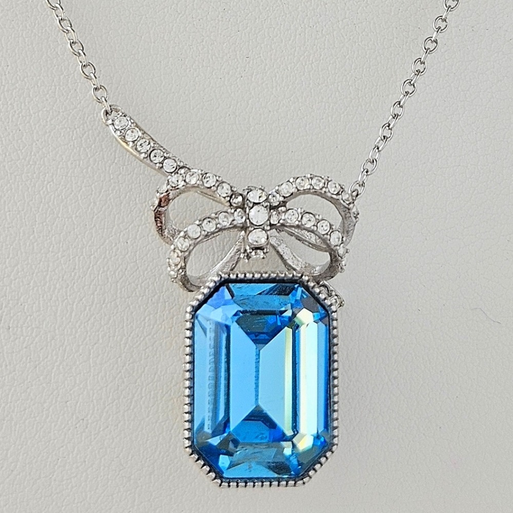 Swarovski Aquamarine Blue Crystal Necklace, 925 Sterling Silver